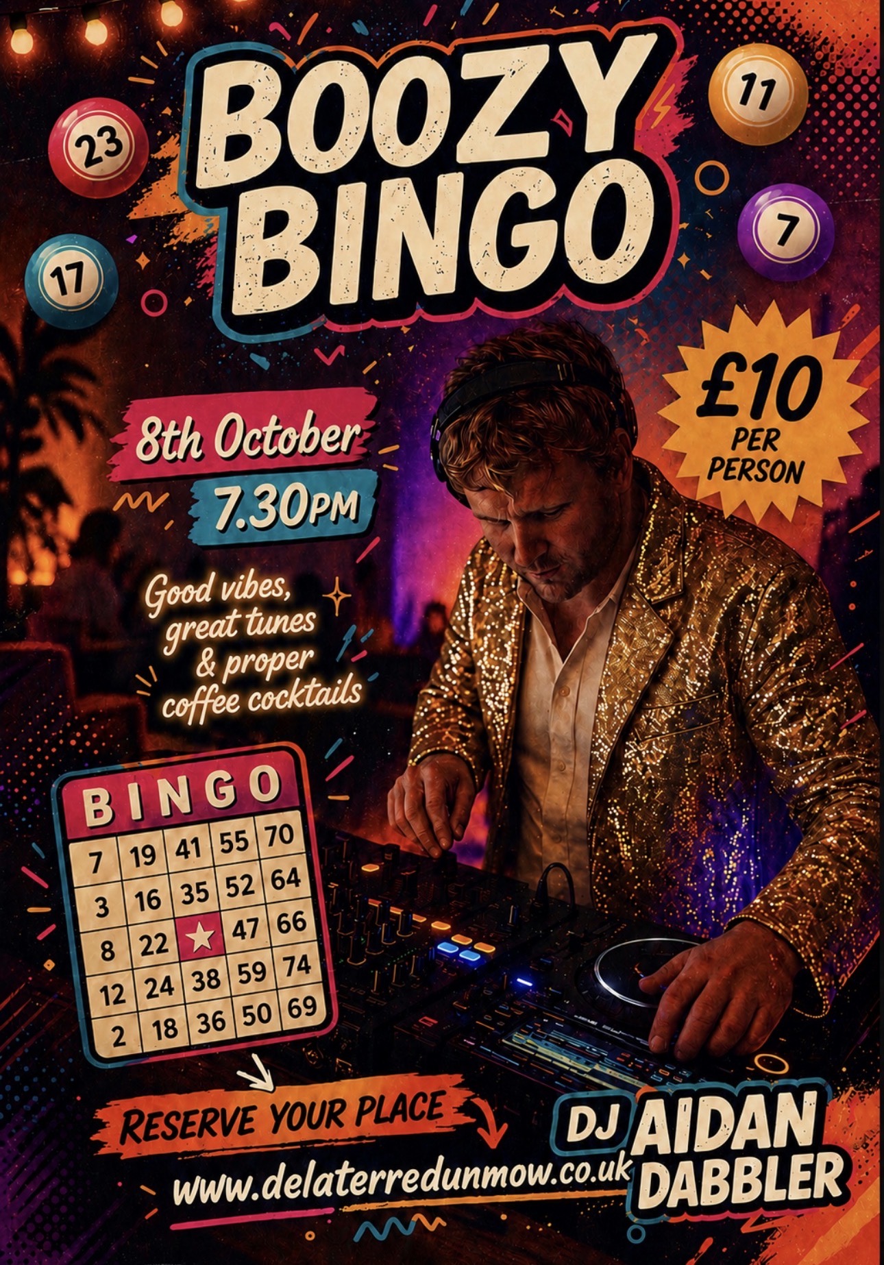 Boozy Bingo with DJ Aidan Dabbler at De La Terre Wine Bar in Great Dunmow