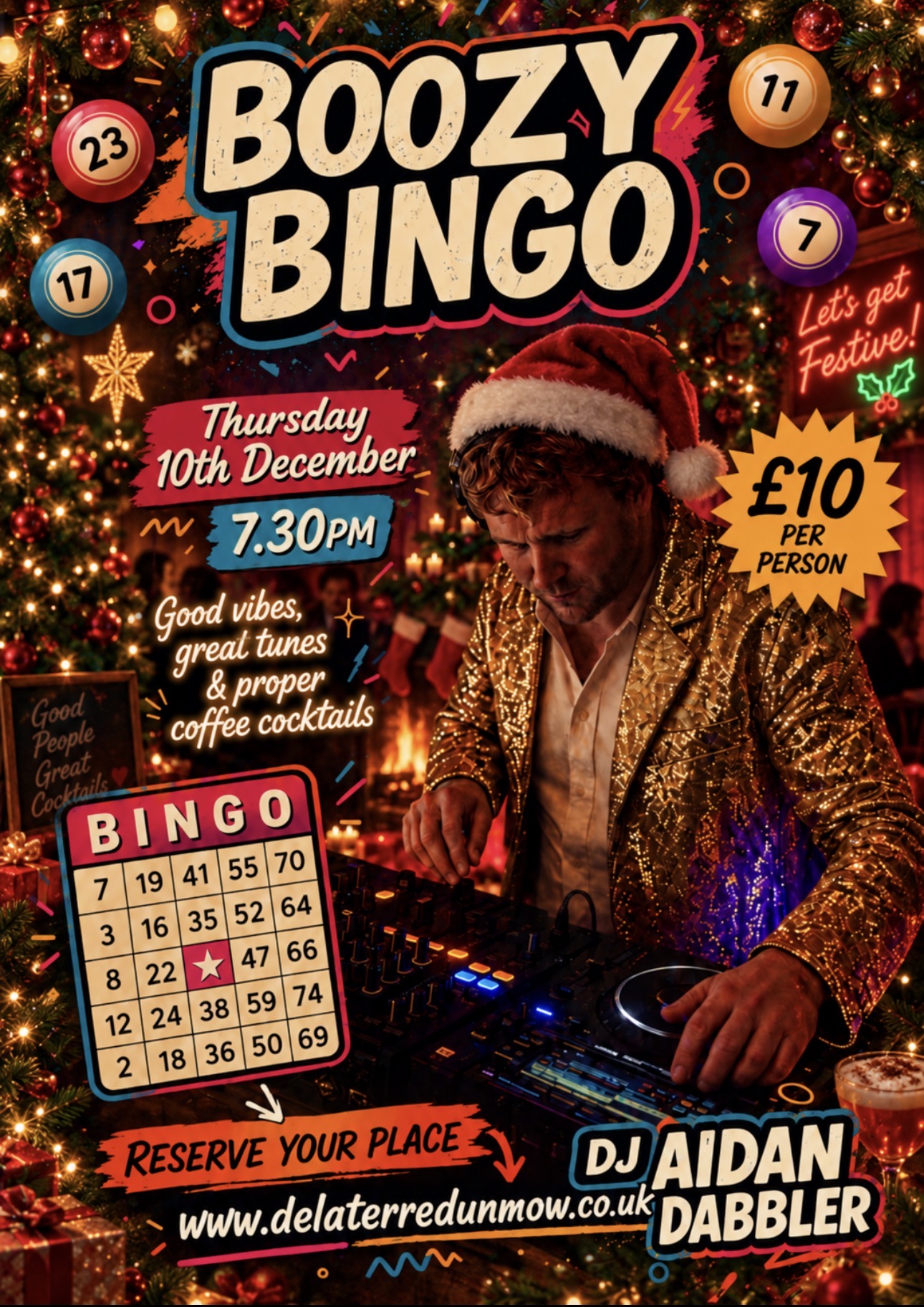 Festive Boozy Bingo with DJ Aidan Dabbler at De La Terre Wine Bar in Great Dunmow