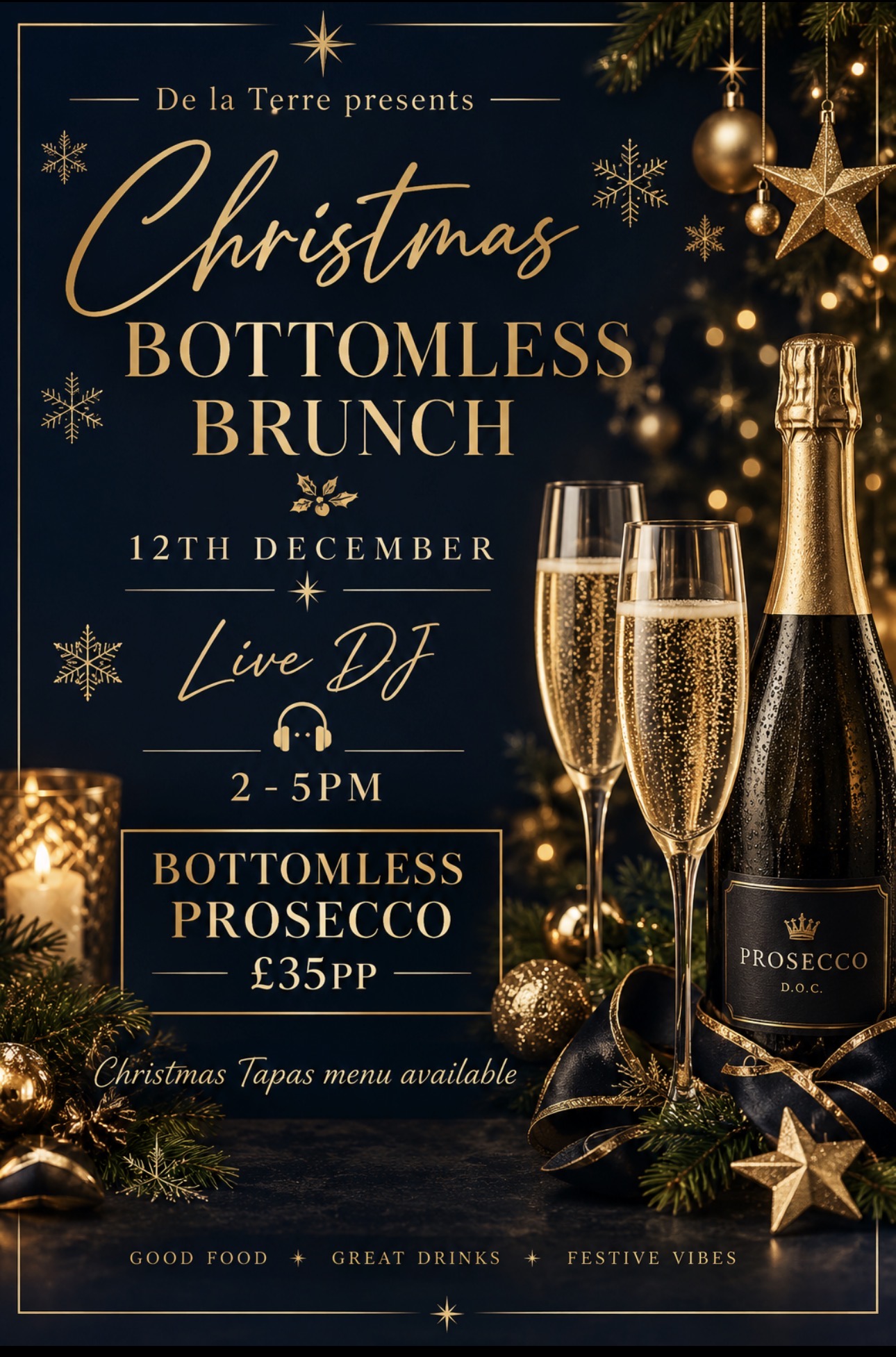 Christmas Bottomless Brunch at De La Terre Wine Bar in Great Dunmow